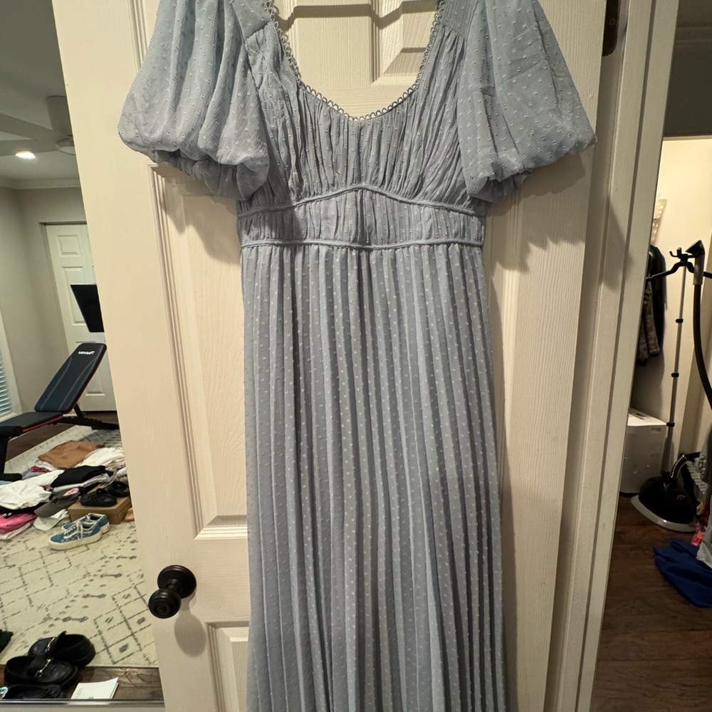 ASOS Blue Puff Sleeve Maxi Dress for Wedding Guest